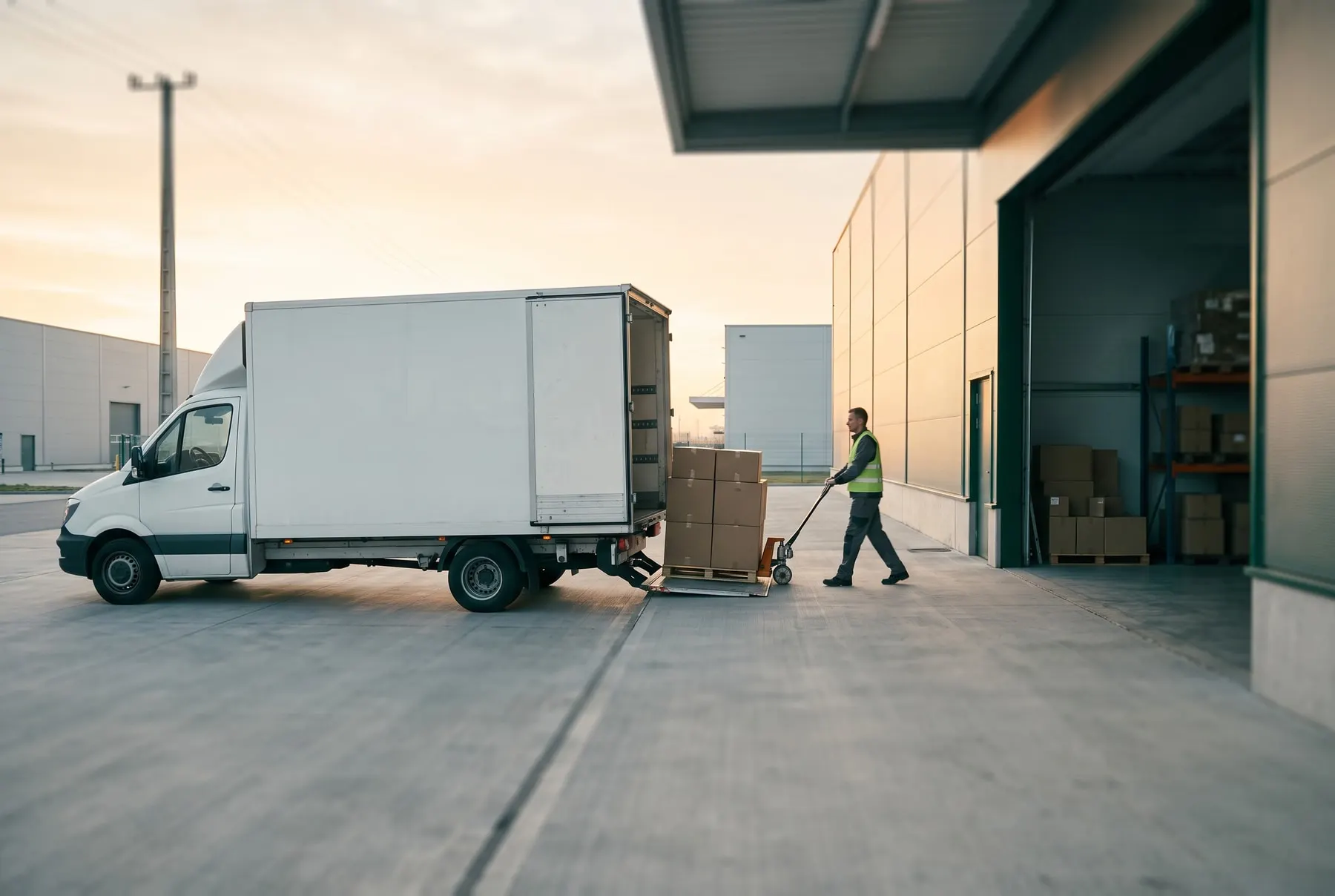 Lkw an der Laderampe eines Lagers