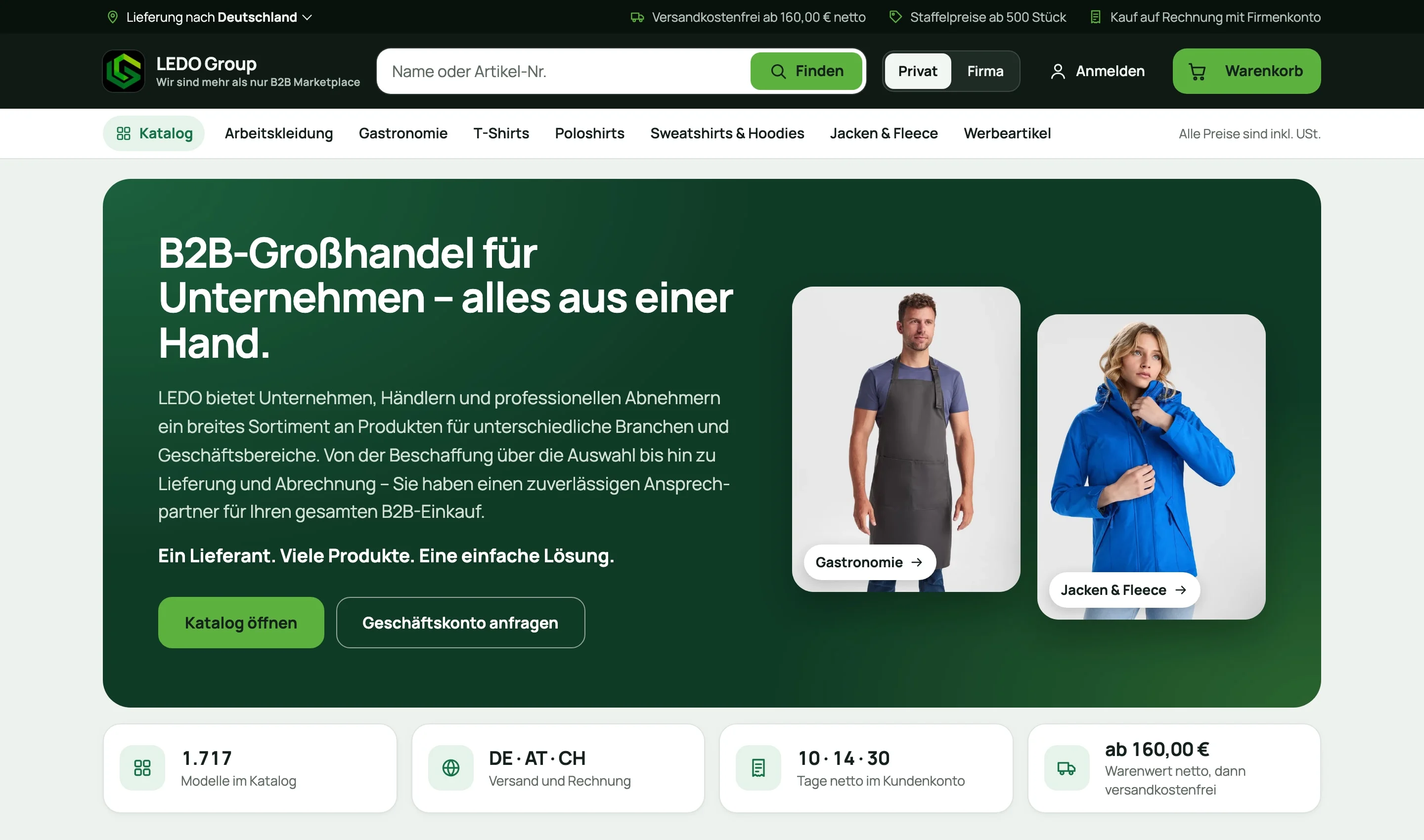 Startseite des LEDO Shop unter ledo-shop.de